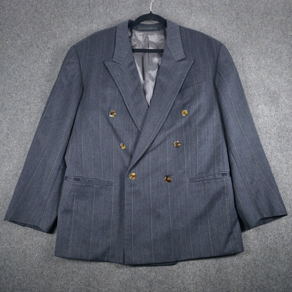 Hugo Boss Blazer Mens 40R Grey Belmondo Chanson Double Breasted Pinstripe Wool